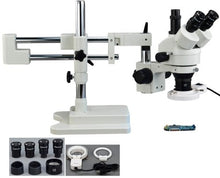 Load image into Gallery viewer, OMAX 3.5X-90X Zoom Trinocular Dual-Bar Boom Stand Stereo Microscope with 8W Flourescent Light

