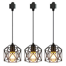 Load image into Gallery viewer, STGLIGHTING Dimmable Track Mount Pendants3-Pack H-Type Track Light Pendants Restaurant Chandelier Decorative Iron Square Cage Pendant Light Industrial Factory Pendant Lamp Bulb Not Included,1.6ft Cord
