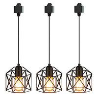STGLIGHTING Dimmable Track Mount Pendants3-Pack H-Type Track Light Pendants Restaurant Chandelier Decorative Iron Square Cage Pendant Light Industrial Factory Pendant Lamp Bulb Not Included,1.6ft Cord