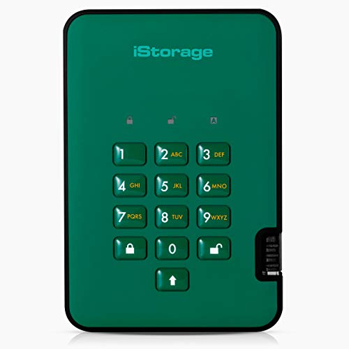 iStorage diskAshur2 SSD 256GB Green - Secure portable solid state drive - Password protected, dust and water resistant, portable, military grade hardware encryption USB 3.1 IS-DA2-256-SSD-256-GN