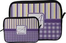 Load image into Gallery viewer, Purple Gingham &amp; Stripe Tablet Case/Sleeve - Large (Personalized)
