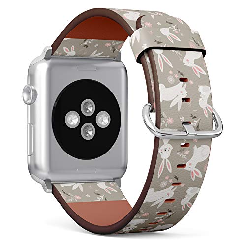 Compatible with Small Apple Watch 38mm, 40mm, 41mm (All Series) Leather Watch Wrist Band Strap Bracelet with Adapters (Easter Design Bunnies)