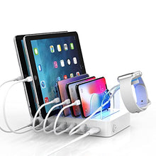 Load image into Gallery viewer, SooPii Quick Charge 3.0 60W/12A 6-Port USB Charging Station for Multiple Devices, 8 Short Charging Cables Included, I Watch Charger Holder,for Phones, Tablets, and Other Electronics,White
