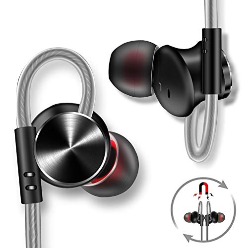 Over Ear in Ear Noise Isolating Sweatproof Sport Headphones Earbuds Earphones w/Remote and Mic Earhook Wired Stereo Workout for Running Jogging Gym Exercise Cell Phone Ear Buds Black (1-Piece)
