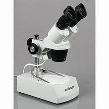Load image into Gallery viewer, AmScope SE305R-P Forward-Mounted Binocular Stereo Microscope, WF10x Eyepieces, 10X and 30X Magnification, 1X and 3X Objectives, Upper and Lower Halogen Lighting, Reversible Black/White Stage Plate, Pi
