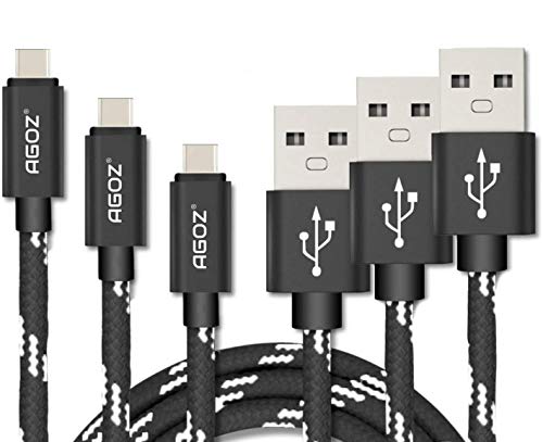 3Pack USB C Cable, Agoz (10FT 6FT 4FT) Fast Charger Cord For Samsung Galaxy Z Flip 4, Note 20, A02s A03s A12 A13 A14 A21 A23 A32 A42 A51 A52 A53 A71, S10 S21 S22 S23, Motorola One 5G Ace, Moto G Power