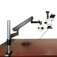 Load image into Gallery viewer, OMAX 3.5X-90X 5MP Digital Zoom Stereo Microscope on Articulating Arm Boom Stand with 144 LED Ring Light
