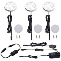 AIBOO Under Cabinet LED Puck Lighting Kit Black Cord with Touch Dimmer Switch for Kitchen Showcase Cupboard Closet Lighting 3 Lights 6W (Daylight White)