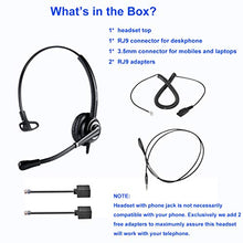 Load image into Gallery viewer, Telephone Headset with RJ9 Jack &amp; 3.5mm Connector for Landline Deskphone Cell Phone PC Laptop, Office Headset for Cisco IP Phone Call Center Office, Work for Cisco 7941 7965 6941 7861 8811
