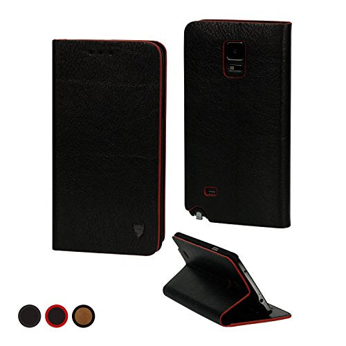 MediaDevil Samsung Galaxy Note 4 Leather Case (Black/Red) - Artisancover Genuine European Leather Notebook/Wallet Case with Integrated Stand and Card Holders