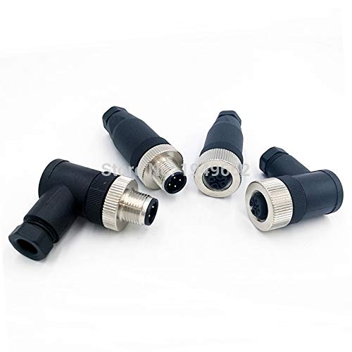 Davitu Connectors - M12 sensor connector waterproof male&female plug screw threaded coupling 4 5 8 Pin A type - (Color: Angle PG7, Pins: 4P, Insert Type: Male Insert)