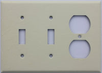 Ivory Wrinkle Three Gang Wall Plate - Two Toggle Switches One Duplex Outlet