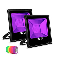 Load image into Gallery viewer, Roleadro UV Black Light 2 Pack Flood Light Bulb, 80w UV Led Floodlight Outdoor IP66 Waterproof Stage Light for Blacklight Party, 5 Fluorescent Neon Glow Gaffer Tape, Glow in Dark Party
