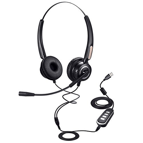 USB Headset or 3.5mm Computer Headphone Noise Cancelling and Hands-Free with Mic, PChero Stereo Wired Headset for PC Cellphone Tablet - Binaural