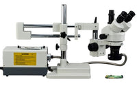 OMAX 3.5X-90X Zoom Trinocular Dual-Bar Boom Stand Stereo Microscope with Cold Ring Fiber Light