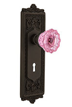 Load image into Gallery viewer, Nostalgic Warehouse 726217 Egg &amp; Dart Plate Interior Mortise Crystal Pink Glass Door Knob in Oil-Rubbed Bronze, 2.25
