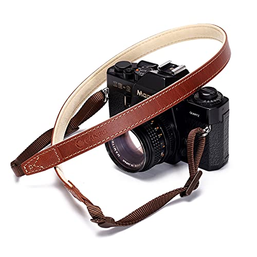 CANPIS CP008 Camera Shoulder Neck Strap compatible with Canon Nikon Leica Fuji Sony Olympus etc. Brown Color, Adjustable Length, Slim with Flocking Comfortable Pad