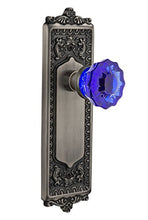 Load image into Gallery viewer, Nostalgic Warehouse 724470 Egg &amp; Dart Plate Privacy Crystal Cobalt Glass Door Knob in Antique Pewter, 2.375
