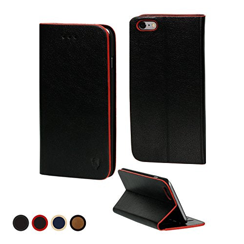 MediaDevil Apple iPhone 6 Plus/6S Plus Leather Case (Black/Red) - Artisancover Genuine European Leather Notebook/Wallet Case with Integrated Stand and Card Holders