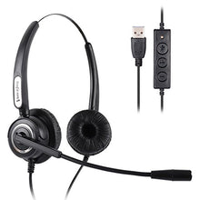 Load image into Gallery viewer, VoiceJoy Call Center Noise Cancelling Corded Binaural Headset Headphone with Mic Microphone with USB Plug for Computer and Laptop, Volume Control and Mute Switch
