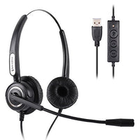 VoiceJoy Call Center Noise Cancelling Corded Binaural Headset Headphone with Mic Microphone with USB Plug for Computer and Laptop, Volume Control and Mute Switch
