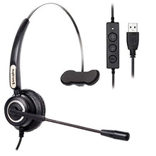 Load image into Gallery viewer, VoiceJoy Call Center Noise Cancelling Corded Monaural Headset Headphone with Mic Microphone with USB Plug for Computer and Laptop, Volume Control and Mute Switch,Additional 1 Piece Ear Pad
