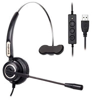 VoiceJoy Call Center Noise Cancelling Corded Monaural Headset Headphone with Mic Microphone with USB Plug for Computer and Laptop, Volume Control and Mute Switch,Additional 1 Piece Ear Pad