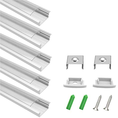 LightingWill LED Aluminum Channel with Clear Cover, 10 Pack 3.3Ft/1M U Shape Recessed Mount (Section Size:0.40