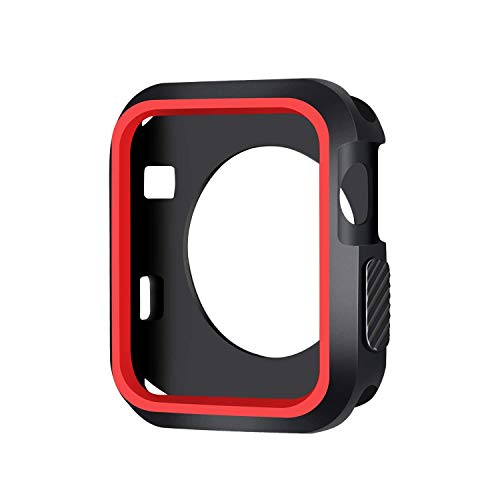 Silicone Sports Bumper Frame Protective Case Cover for Apple Watch Series 4 iWatch 44mm iWatch Soft Protector (Black Red)