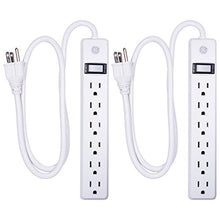 Load image into Gallery viewer, GE 6 Grounded Outlet Surge Protector, 450 Joules, 2 Pack Power Strip, 3 Ft Long Extension Cord, Heavy Duty, On/Off Switch, Integrated Circuit Breaker, Warranty, UL Listed, White, 14709
