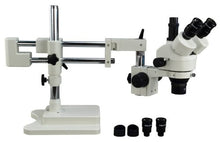 Load image into Gallery viewer, OMAX 3.5X-90X Zoom Trinocular Dual-Bar Boom Stand Stereo Microscope
