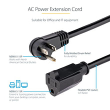 Load image into Gallery viewer, StarTech.com 3ft (1m) Power Extension Cord, Right Angle NEMA 5-15P to NEMA 5-15R, 13A 125V, 16AWG, Computer Power Extension Cord, Flat Extension Cord, AC Outlet Extension Cable, UL Listed (PAC101R3)
