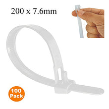 Load image into Gallery viewer, 100 x Natural Releasable Cable Ties 200mm x 7.6mm Reusable Wire Tidy Zip Wrap Straps
