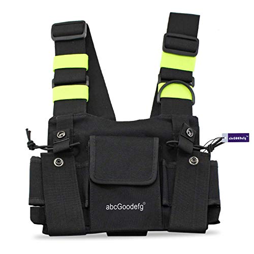 abcGoodefg Radio Chest Harness Pack Front Pocket Pouch Bag Holster EMS Vest Rig with Reflective Fluorescent Green Band for Two Way Radio Walkie Talkie (Rescue Essentials)