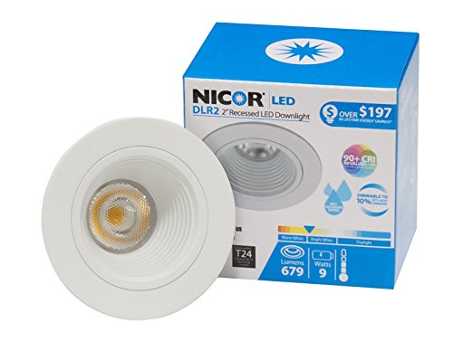 NICOR Lighting 2-Inch Dimmable 2700K LED Recessed Downlight with Baffle Trim for 2-Inch Recessed Housings, White (DLR2-10-120-2K-WH-BF)