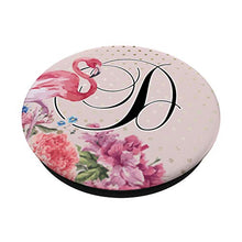 Load image into Gallery viewer, Black Monogram Letter D Initial Pink Flamingo PopSockets Swappable PopGrip
