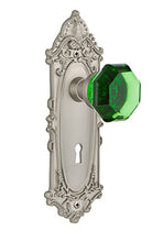 Load image into Gallery viewer, Nostalgic Warehouse 723084 Victorian Plate with Keyhole Single Dummy Waldorf Emerald Door Knob in Satin Nickel
