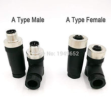 Load image into Gallery viewer, Davitu Connectors - M12 sensor connector waterproof male&amp;female plug screw threaded coupling 4 5 8 Pin A type - (Color: Angle PG7, Pins: 4P, Insert Type: Female Insert)
