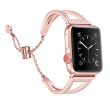 Load image into Gallery viewer, Secbolt Bling Bands Compatible with Apple Watch Band 38mm 40mm 41mm iWatch Series 8/7/6/5/4/3/2/1/SE, Women Dressy Metal Jewelry Bracelet Bangle Wristband Stainless Steel, Gold
