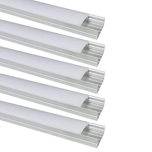 LightingWill 5-Pack U-Shape LED Aluminum Channel 3.28ft/1M Anodized Sliver Aluminum Track for <20mm Width SMD3528 5050 LED Strips with Oyster White Cover, End Caps and Mounting Clips U04S5