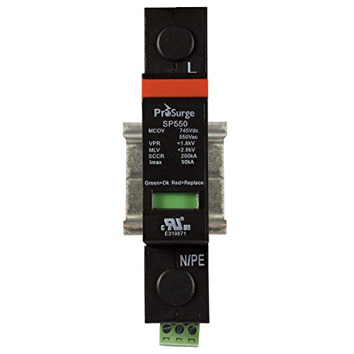 ASI ASISP550-1P UL 1449 4th Ed. DIN Rail Mounted Surge Protection Device, Screw Clamp Terminals, 1 Pole, 480 Vac, Pluggable MOV Module