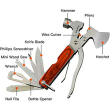 Load image into Gallery viewer, Rose Kuli 7&#39;&#39; Portable Multipurpose Multitool Multifunctional Pocket Mini Tools with Axe Hammer Plier Set Wooden Handle
