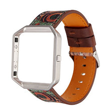 Load image into Gallery viewer, Watchband with Frame for Fitbit Blaze, Soft Leather Replacement Strap Printing Bracelet Strap for Fitbit Blaze Smart Fitness Watch (Retro Flower Green)
