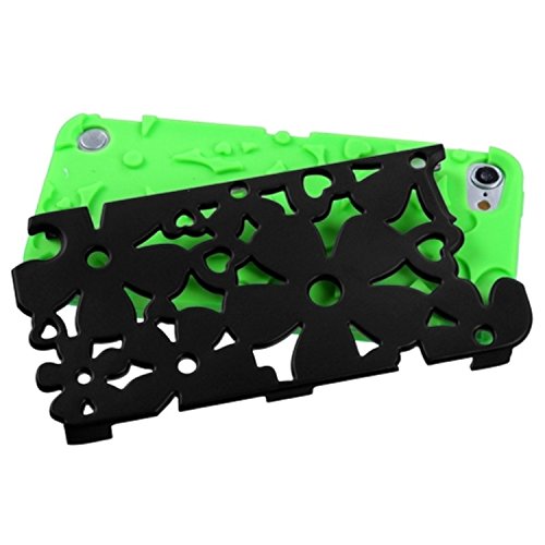 Asmyna Rubberized Black/Electric Green Flowerpower Hybrid Protector Cover for iPod touch 5