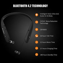 Load image into Gallery viewer, Bluetooth Headphones, RoomyRoc Wireless Neckband Headset Evoking Siri &amp; Bixby with Retractable Earbuds, Sports Sweat-Proof Noise Cancelling Foldable Stereo Earphones with Mic (Black)

