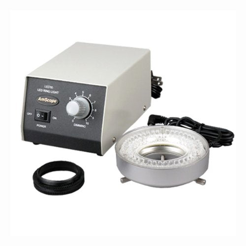 AmScope LED-60M 60-LED Microscope Ring Light w Heavy-Duty Metal Control Box + Adapter