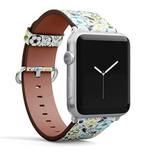 Load image into Gallery viewer, Compatible with Big Apple Watch 42mm, 44mm, 45mm (All Series) Leather Watch Wrist Band Strap Bracelet with Adapters (Sport Sketch Equipment Soccer)
