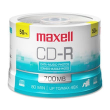 Load image into Gallery viewer, CD-R Discs, 700MB/80min, 48x, Spindle, Silver, 50/Pack
