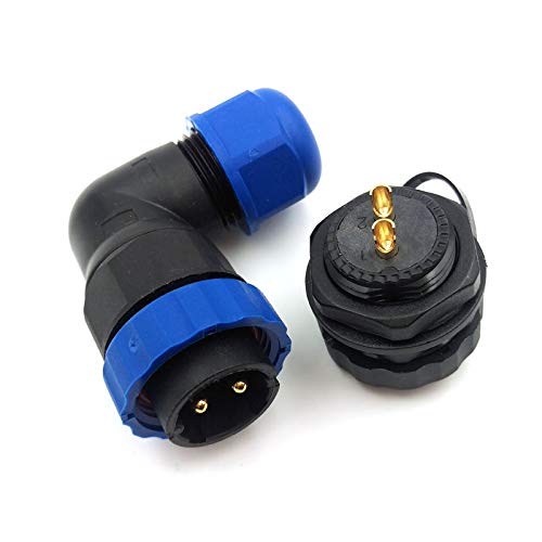 SZJELEN SD20 2Pin Elbow Waterproof Plug and Socket IP67,Aviation Cable Connector,Electrical Power Wire Connectors (2PIN)