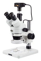 AmScope SM-1TS-144S-3M Digital Professional Trinocular Stereo Zoom Microscope, WH10x Eyepieces, 7X-45X Magnification, 0.7X-4.5X Zoom Objective, 144-Bulb LED Ring Light, Pillar Stand, 110V-240V, Includ